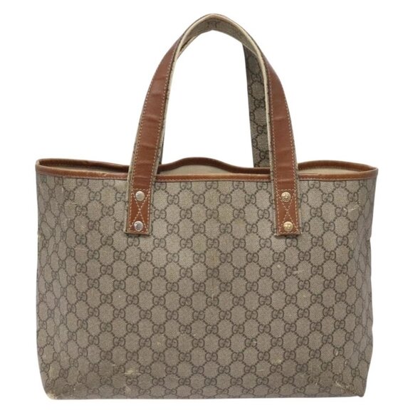 GUCCI GG Supreme Web Sherry Line Tote Bag PVC Beige Red 211134 Auth gh538 - Picture 3 of 16